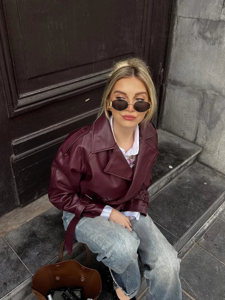 Anabella | Straight Belted Leather Jacket