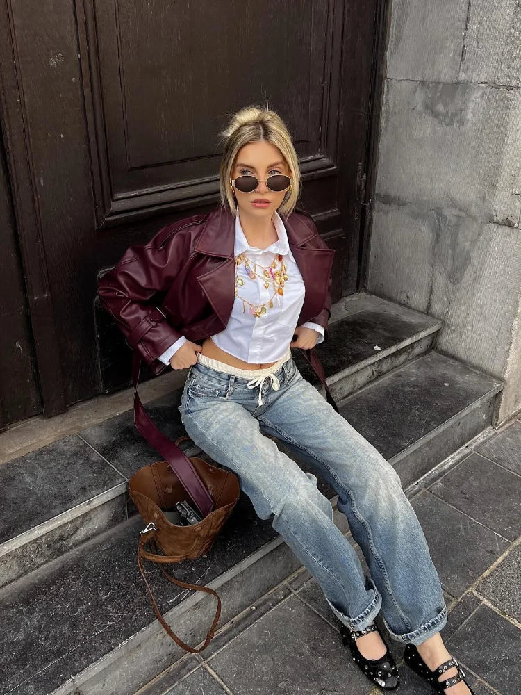 Anabella | Straight Belted Leather Jacket