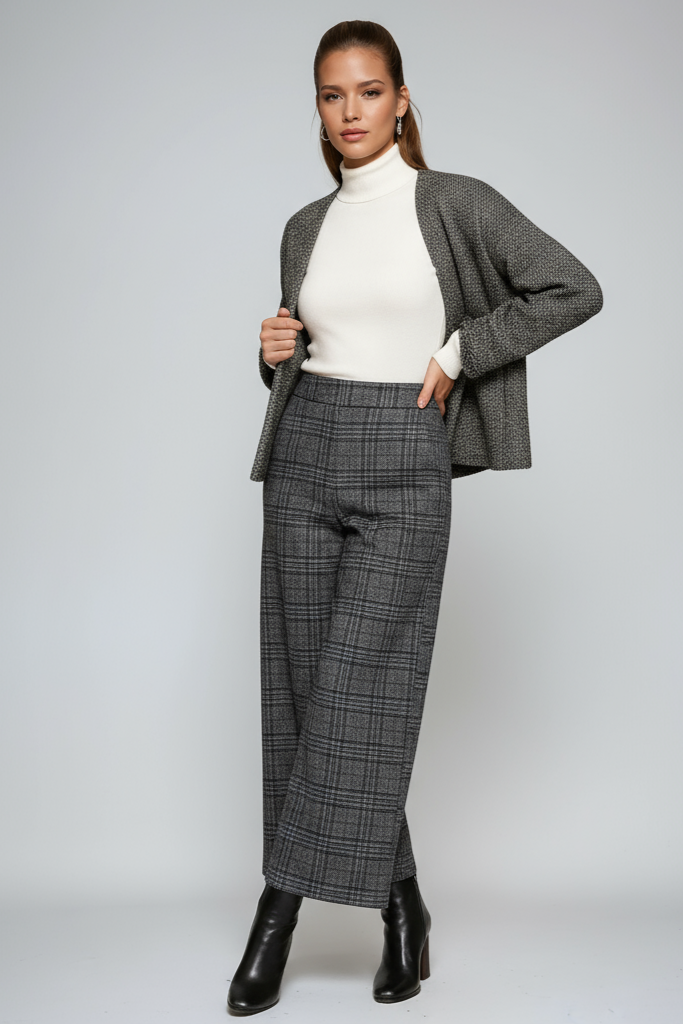 Women's Trousers | High Waist & Wide Legs in Check